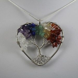 7 Chakra Tree of Life Pendant Heart Shaped